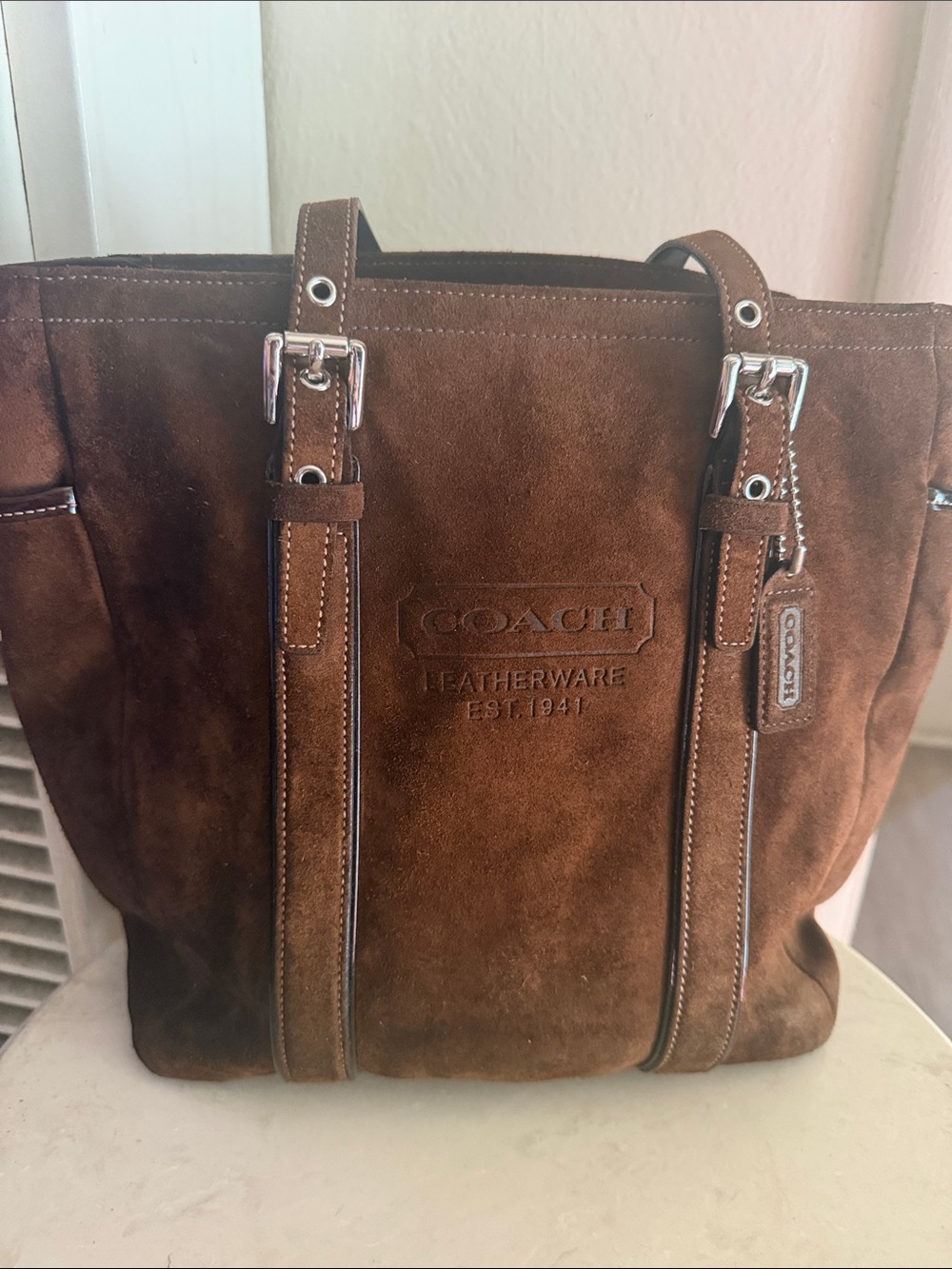 COACH Brown Suede Leatherware Tote